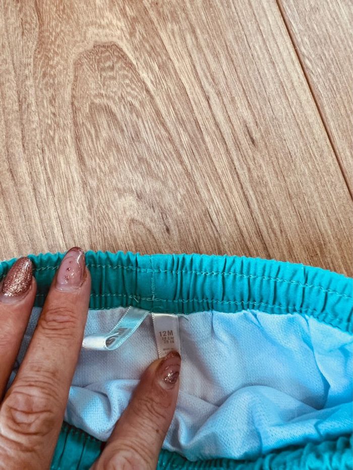 Taille 12 mois bermuda short maillot de bain garçon Orchestra blanc et turquoise * feuilles * 💙 - photo numéro 3