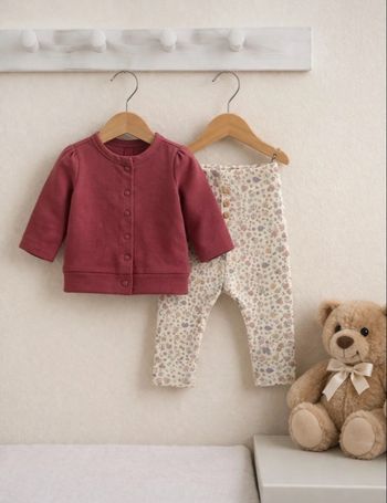 Joli ensemble gilet Gemo violine et legging floral Kiabi Taille 6 mois