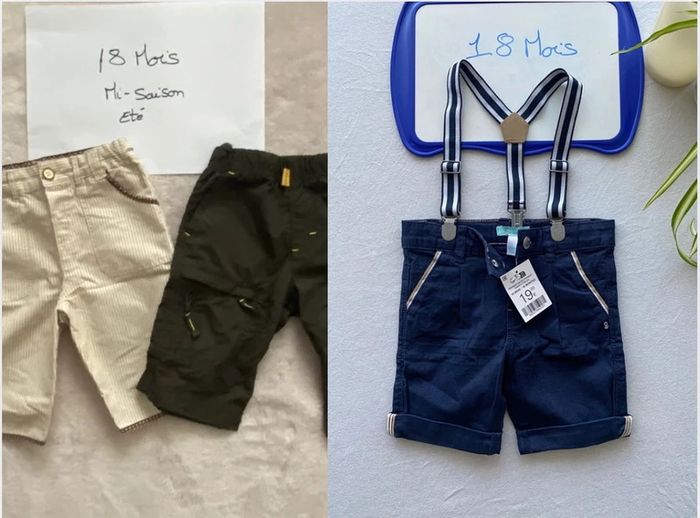 Lot 1 short neuf ajustable à la taille et 2 shorts TBE - Obaïbi, ZARA et autre - 18 mois
