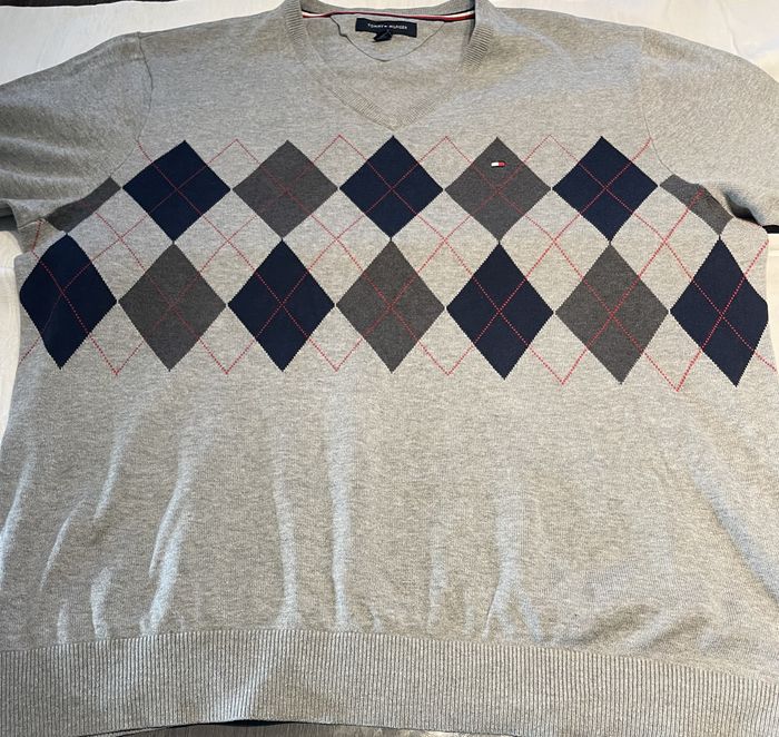 Pull Gris Jacquard Homme Tommy Hilfiger Taille XL