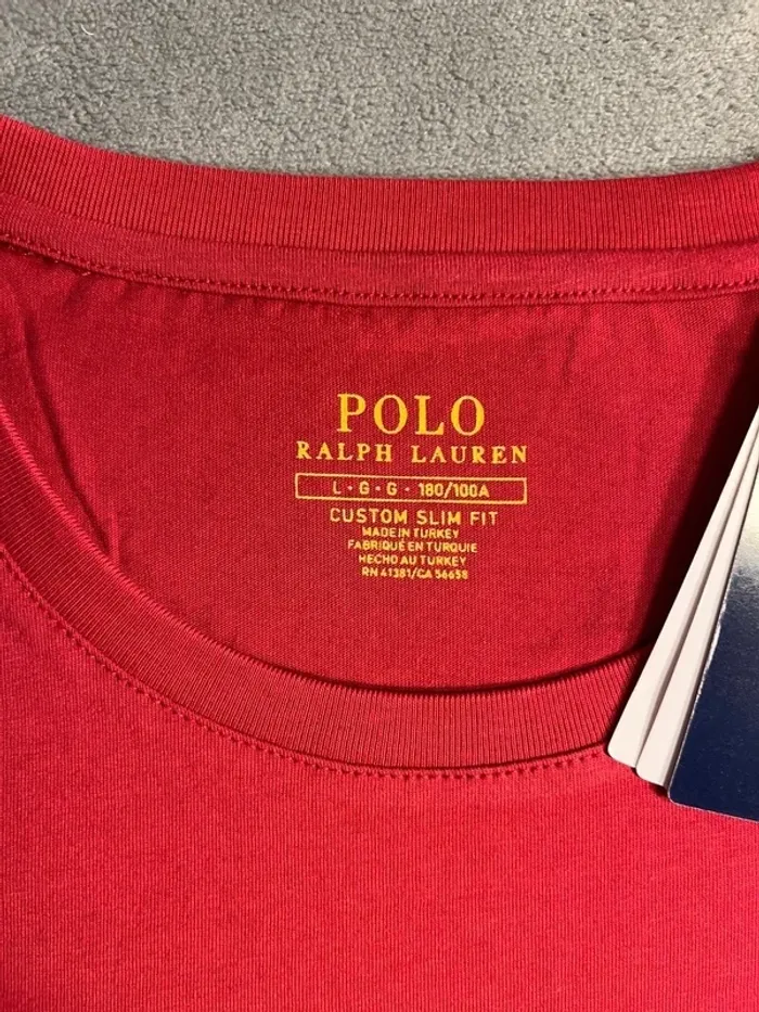 T-shirt Ralph Lauren Crewneck Embroidered Burgundy Yellow Poney – Taille L - photo numéro 5