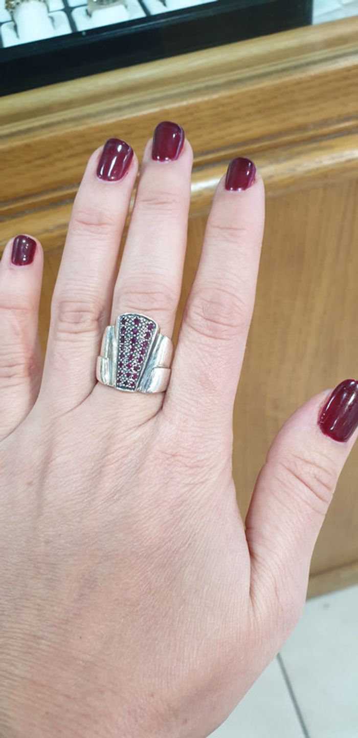 Bague art déco argent massif 925 et grenat - photo numéro 3