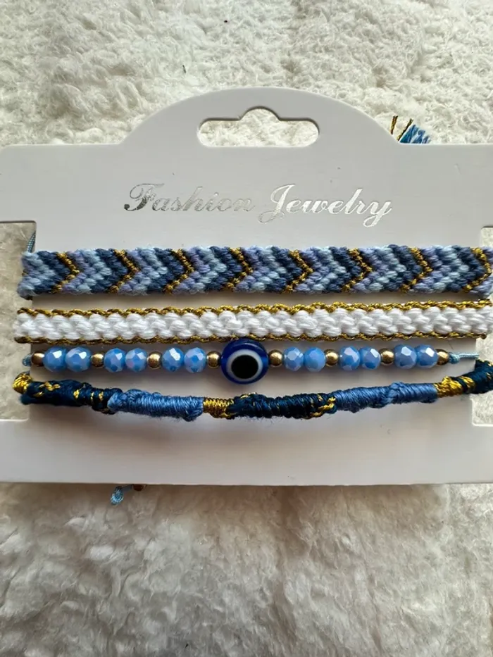 Lot bracelet brésilien œil de protection bleu doré