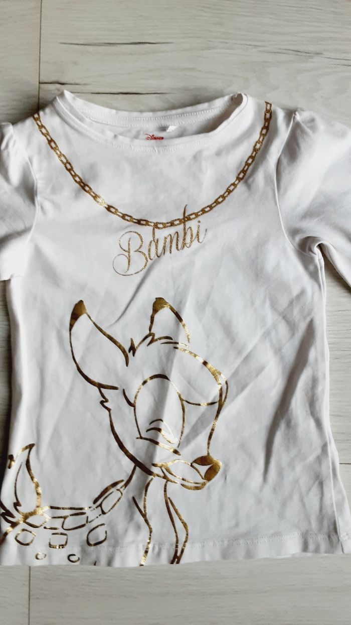 Vêtement fille tee-shirt manches longues blanc Disney Bambi Orchestra 3 ans Neuf - photo numéro 2