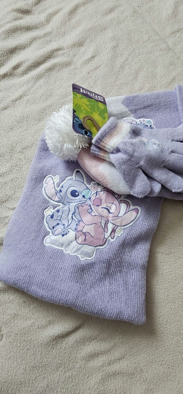 Bonnet et gants Disney Stitch & Angel - violet, neufs avec étiquette - photo numéro 3