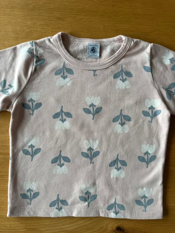 Pyjama 2 pièces ML en molleton rose pâle et fleurs grises/blanches - Taille 4 Ans - photo numéro 5