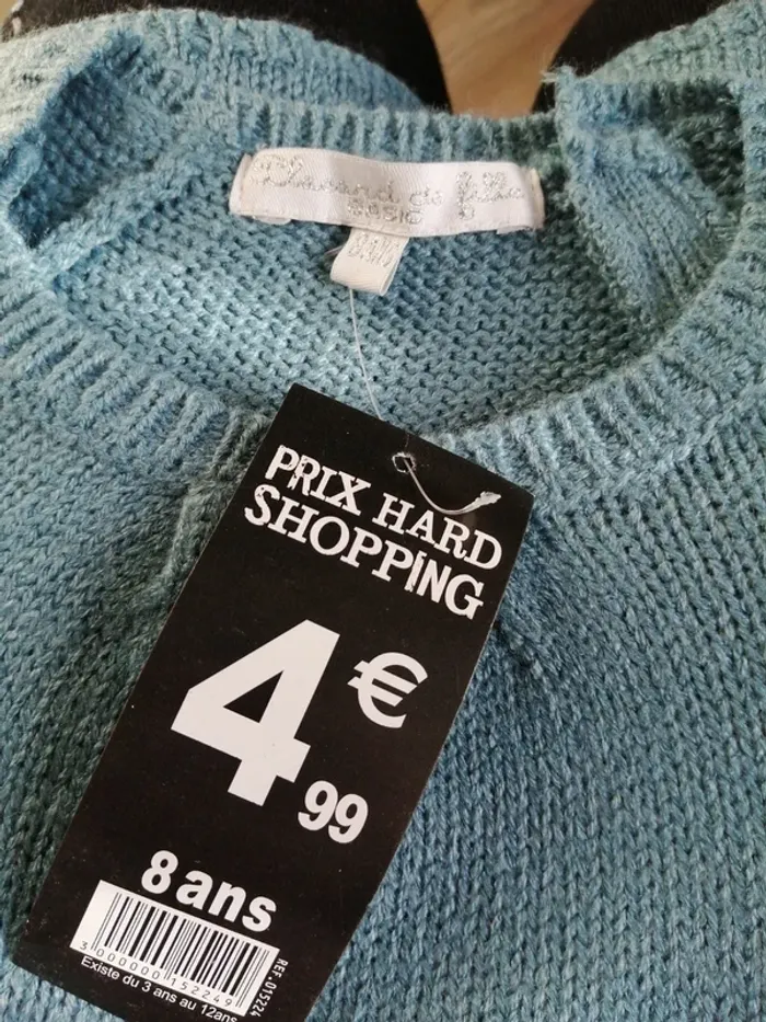 Pull fin bleu manches bouffantes détails plissés au col avec pressions / placard de filles / (8 ans) - photo numéro 9