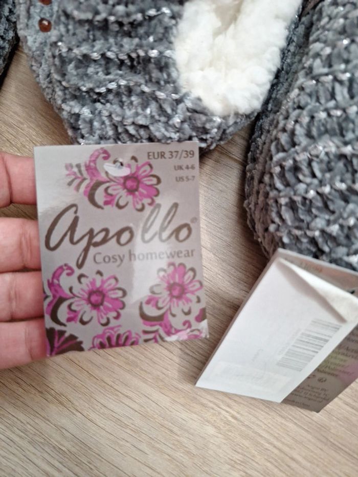 Lot de 3 paires de chaussons femme grises avec neud douces antidérapantes - photo numéro 8