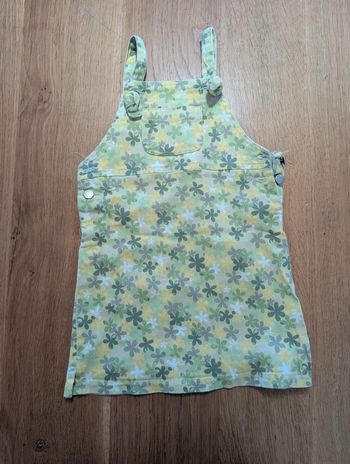 Robe jean à bretelles imprimé fleurs jaune et verte