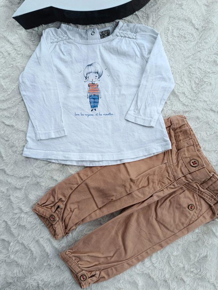 Ensemble (tee shirt manches longues+pantalon) Fille 6 mois Tao - photo numéro 2