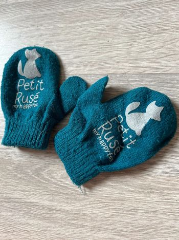 Moufles renard 2-4 ans bleu gants hiver petit rusé