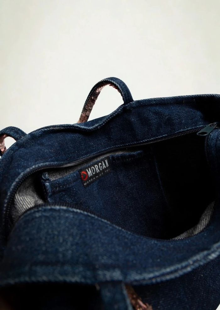 Sac cabas en jean bleu foncée et sequins • Denim & Sequins Tote Bag Morgan - photo numéro 5