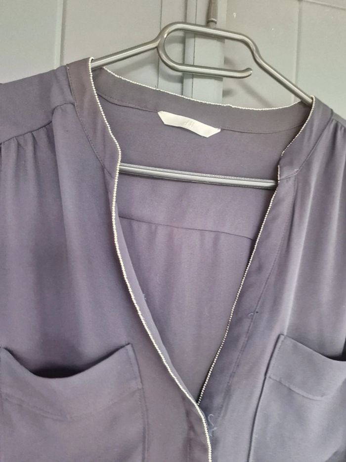 Chemise bleu marine avec minis perles argentées - photo numéro 3