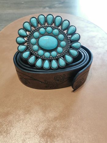 Ceinture de cowboy country fleur turquoise