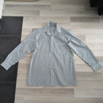 Chemise homme à manches longues blanc à rayures vertes C&A taille M