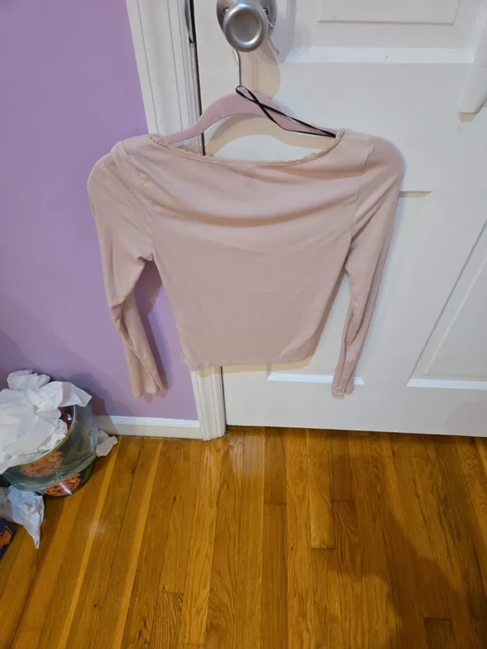 pink  Divided ribbed square-neck top