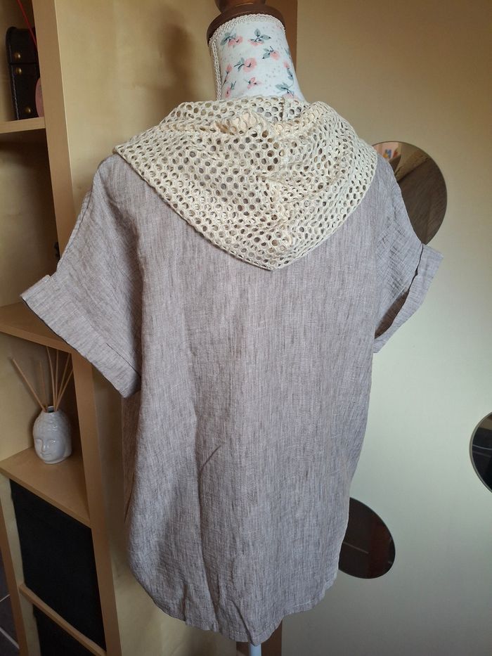 T shirt beige taupe capuche filet neuf - photo numéro 2
