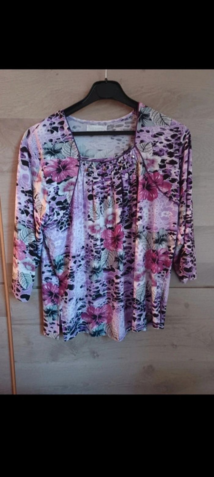 Très belle blouse neuve taille 40 violet rose marque rose fashion - photo numéro 5
