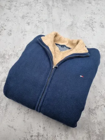 Pull zippé fourré Tommy Hilfiger bleu marine L Hommes (mesures en photos)