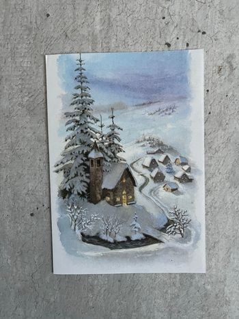 Papier postal avec enveloppe par avion village enneigées