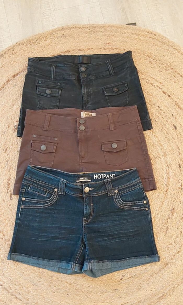 Lot de 3 shorts jean coton  bleu marron Taille 42 - photo numéro 4