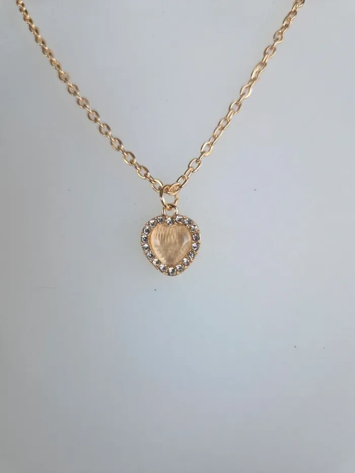 Collier fantaisie doré pendentif cœur strass et abricot