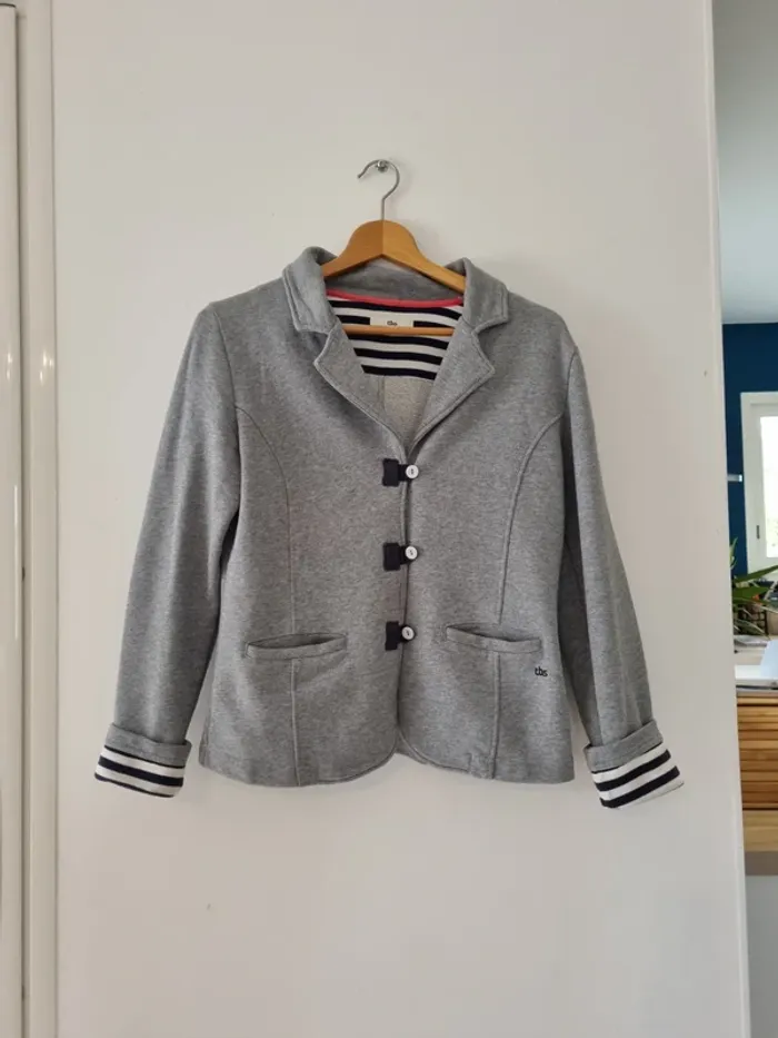 Veste blazer TBS gris et marinière - photo numéro 2