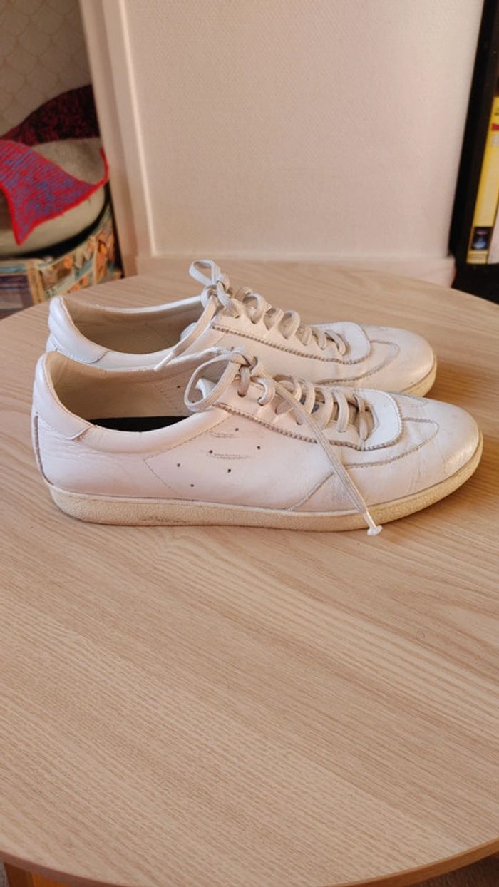 Basket sneakers en cuir zara taille 40 blanche lacet tennis - photo numéro 6