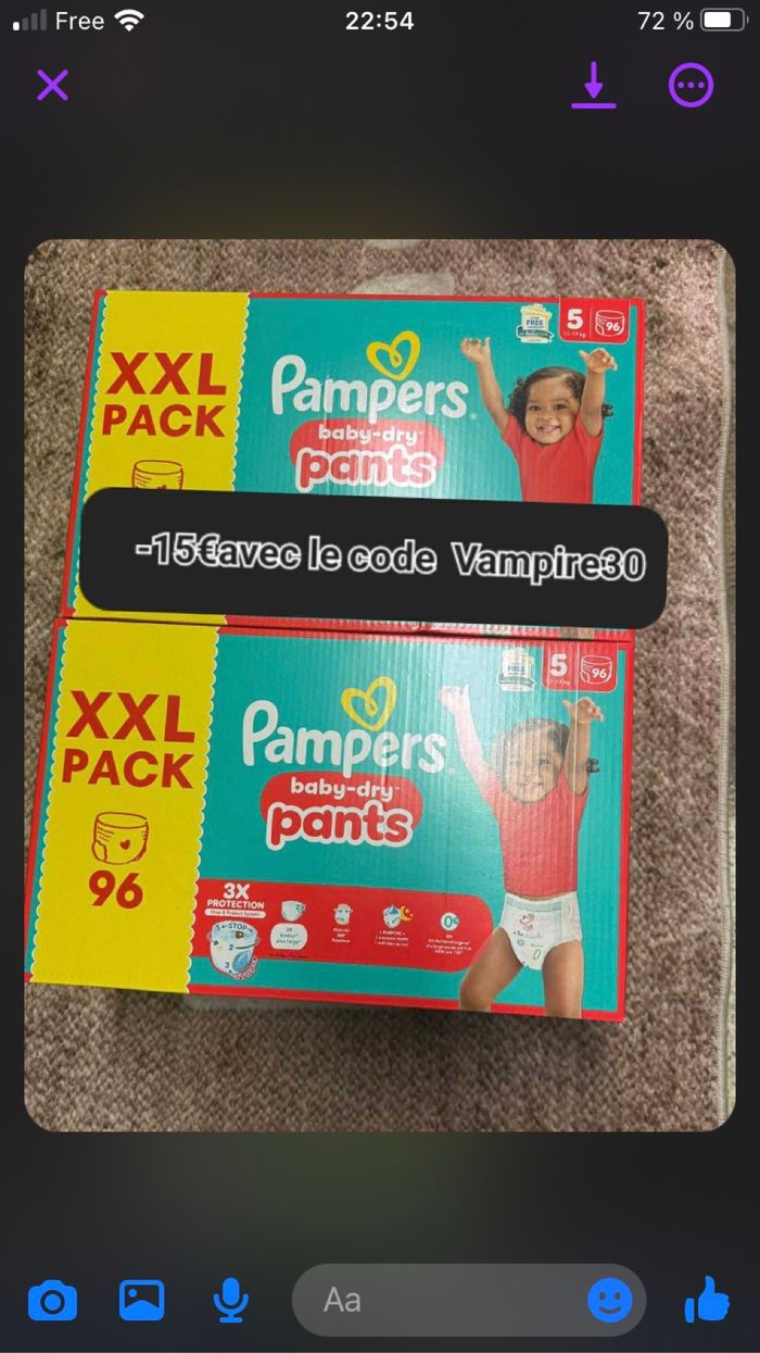 2 carton de couche Pampers taille 5