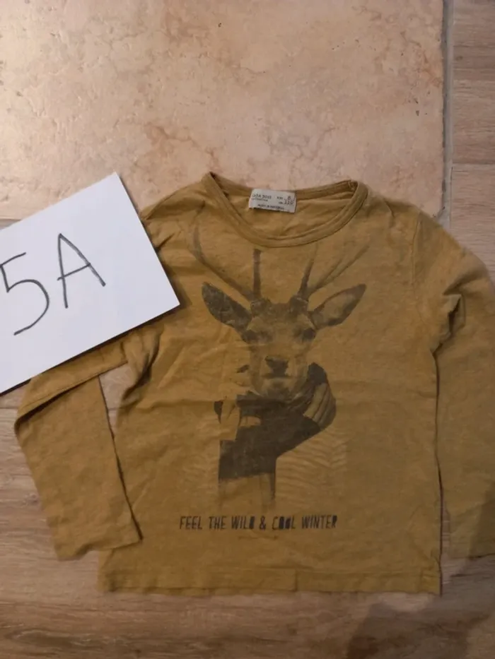 Tee shirt manches longues zara boy cerf chevreuil 5 ans