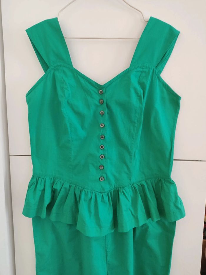 Robe verte en coton à basque - photo numéro 2