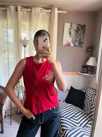 Top asymétrique à zip Népal bohème champêtre y2k 2000yer
