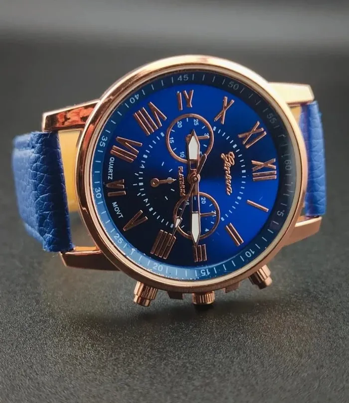 Montre bleue élégante, orange-doré, style vintage-classique - photo numéro 2