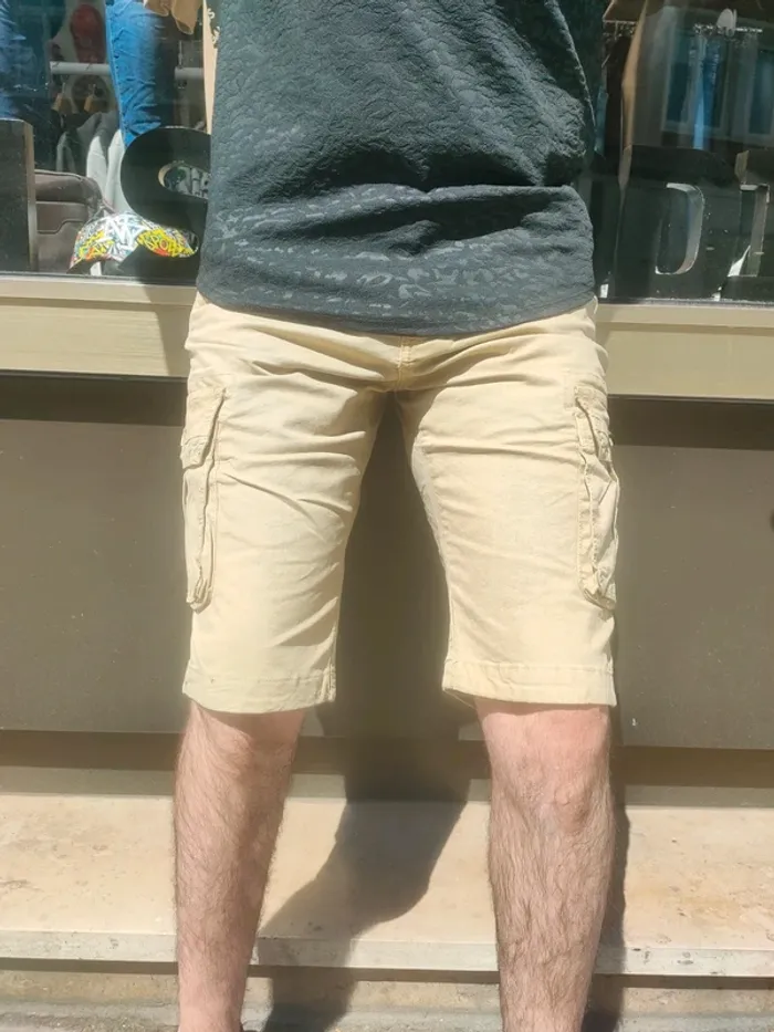 Short cargo pour homme avec poches beige - photo numéro 4