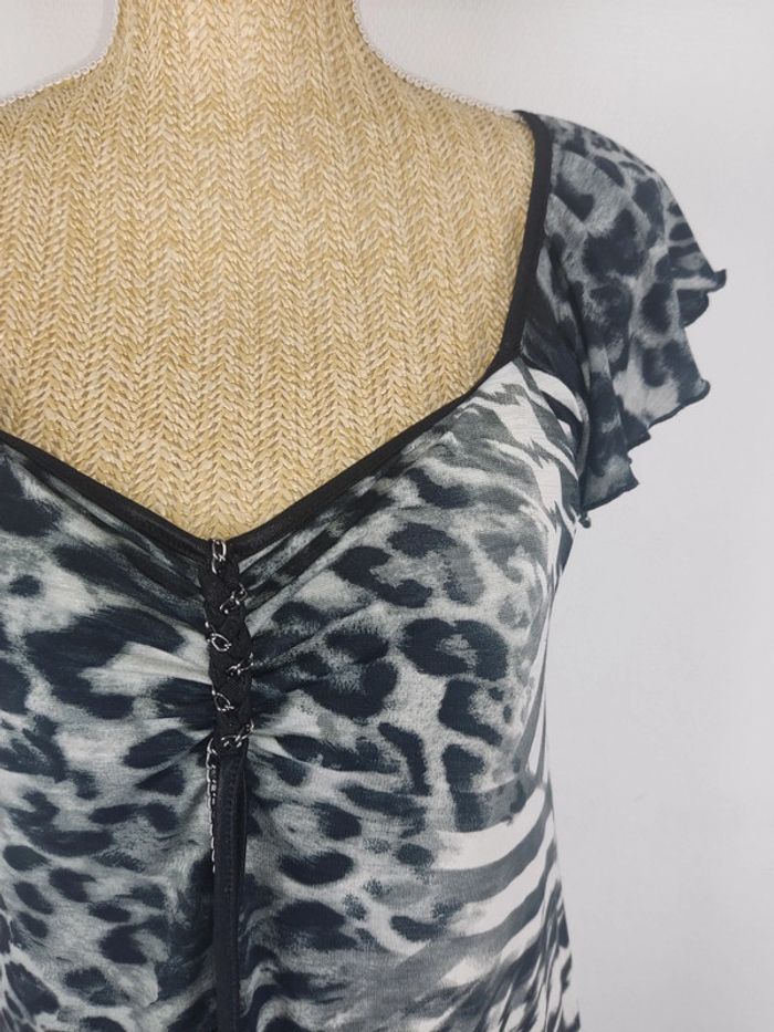 Blouse manches courtes motif léopard noir gris blanc taille 40 Patrice Breal - photo numéro 4