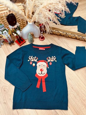 Taille 8 ans pull Noël garçon Tissaia bleu marine rouge * cerf * 🎄