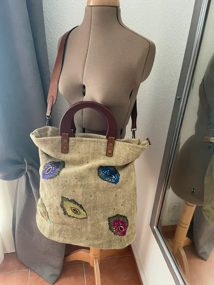 Sac en toile brodé et doublé - photo numéro 2