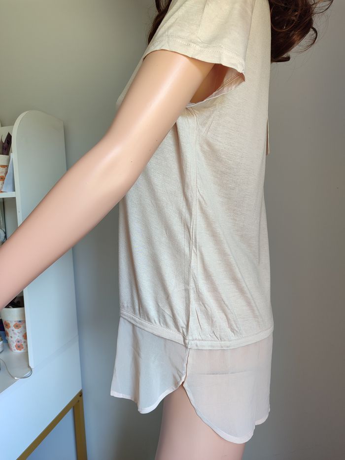 Top bi-matière perles et tête de mort beige / SM ou ML - photo numéro 4