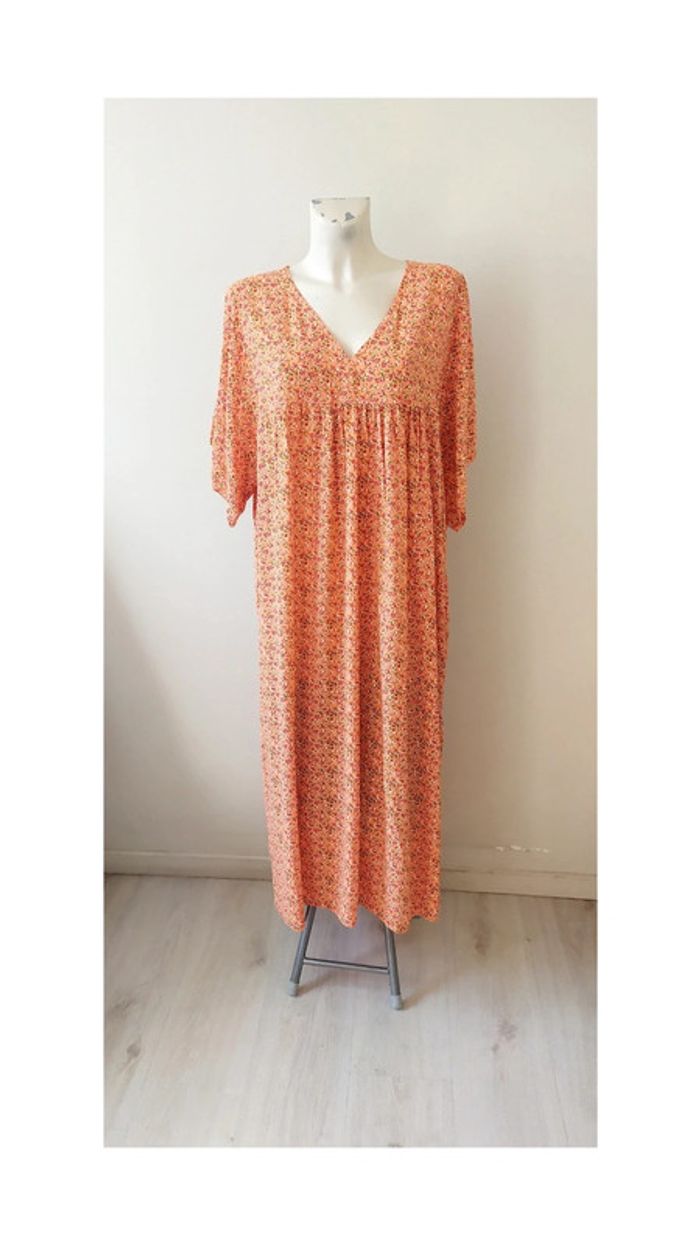 Robe longue ample col V coton style champêtre rétro vintage petites fleurs liberty