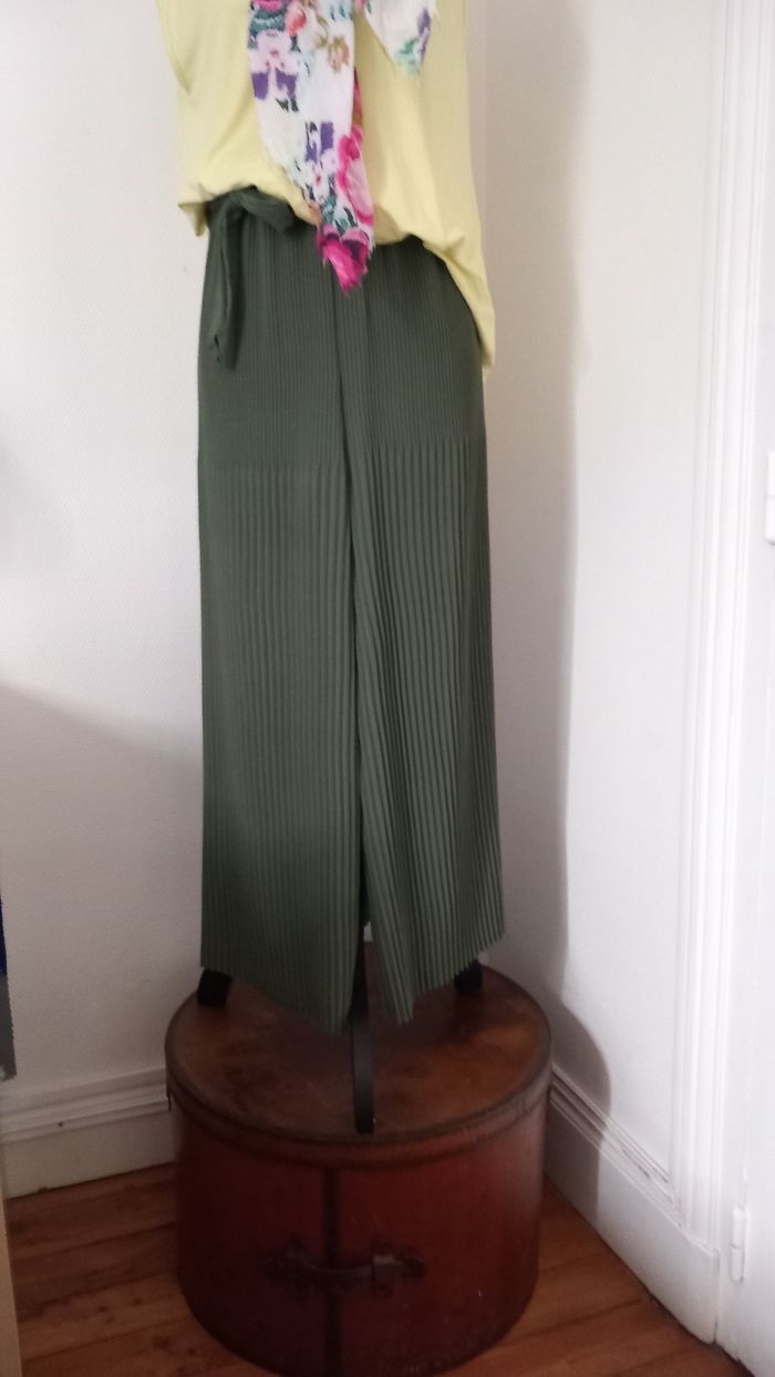 Palazzo Plissé Kaki Taille Unique - photo numéro 3