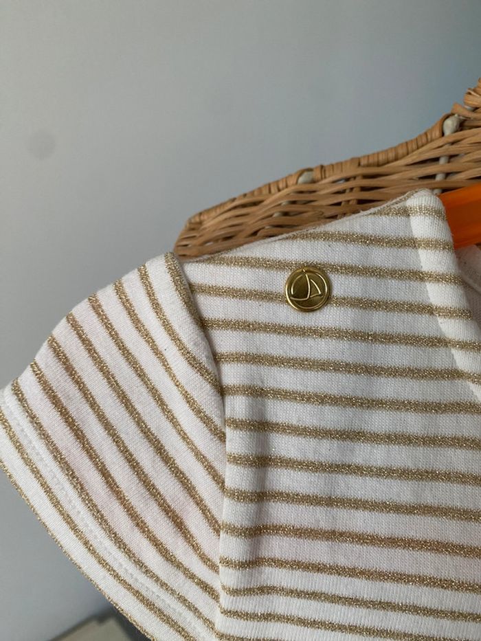 Robe Petit Bateau blanche et dorée à rayures avec jupe en tulle et paillettes taille 10 ans - photo numéro 7