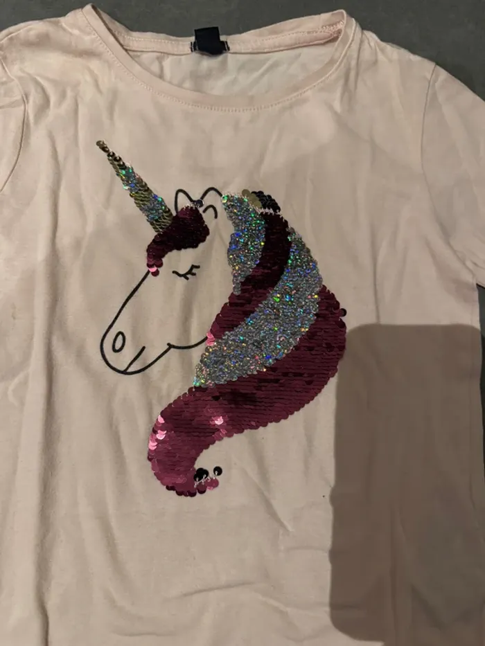 T shirt manches longues à sequins - Kiabi - Tête de licorne - Rose - 6 ans - photo numéro 3
