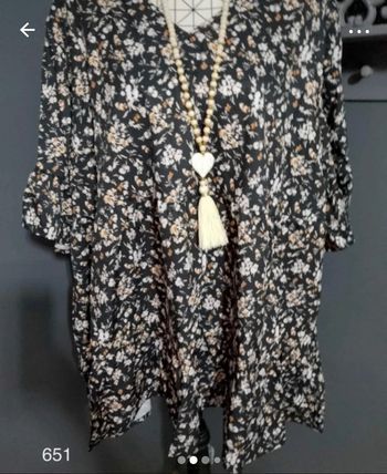 Blouse Noire Grande Taille 54 – Ample, Élégante à Imprimé Floral et Manches Tulipes 🌸