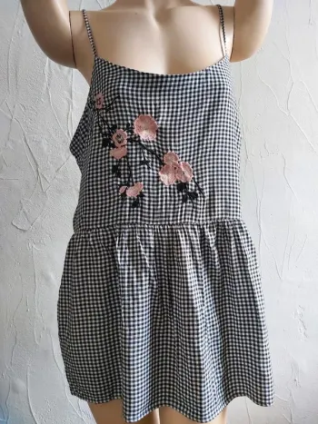 Blouse Vichy à Fleurs Brodées Taille 42