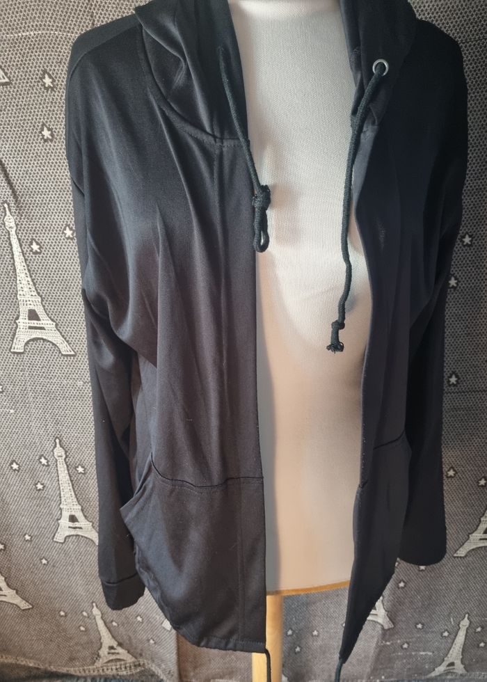 Cardigan noir à capuche taille unique mixte - photo numéro 3