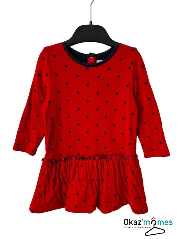 Robe rouge à manches longues, motif coeurs - Petit Bateau 18 mois - photo numéro 2