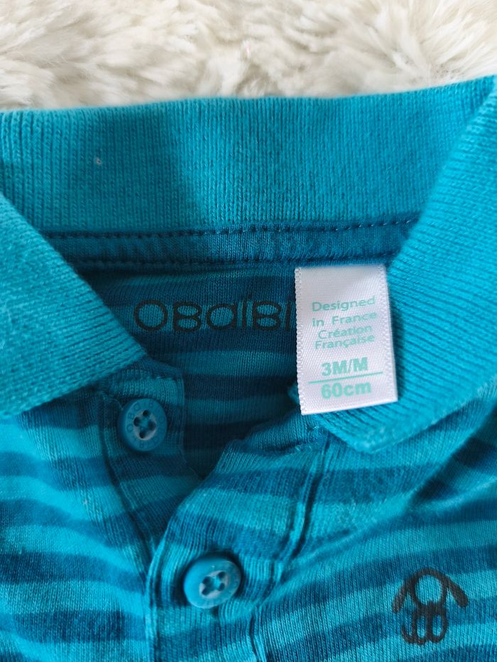 Body manches longues bleu rayé Obaibi taille 3 mois - photo numéro 2