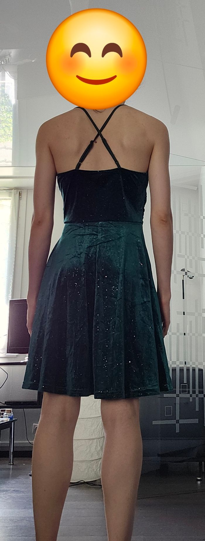 Robe courte verte émeraude scintillante - Taille S - photo numéro 4