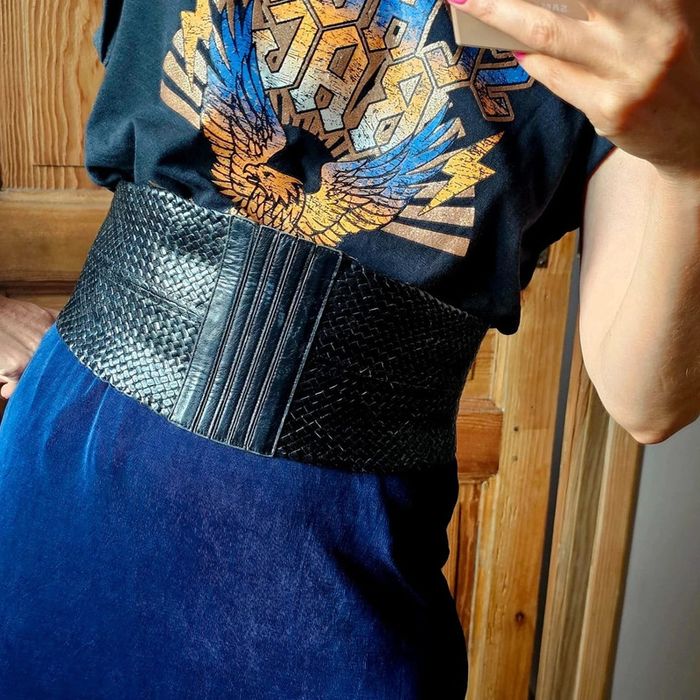 Ceinture corset vintage en cuir noir Stephane Kelian