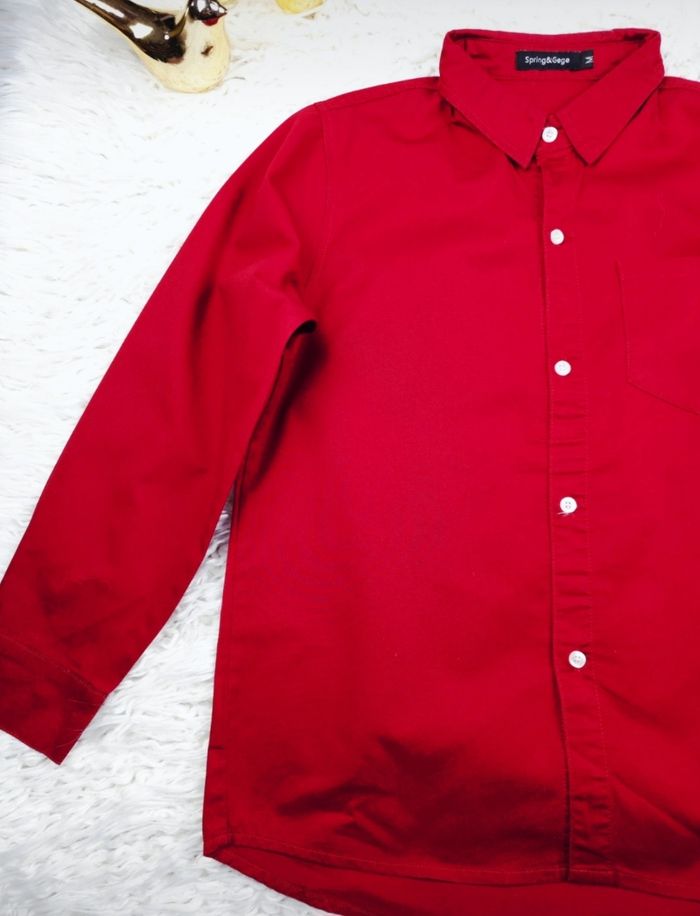 Chemise manches longues rouge bordeaux profond Garçon taille 8 ans marque Spring &Gege - photo numéro 7